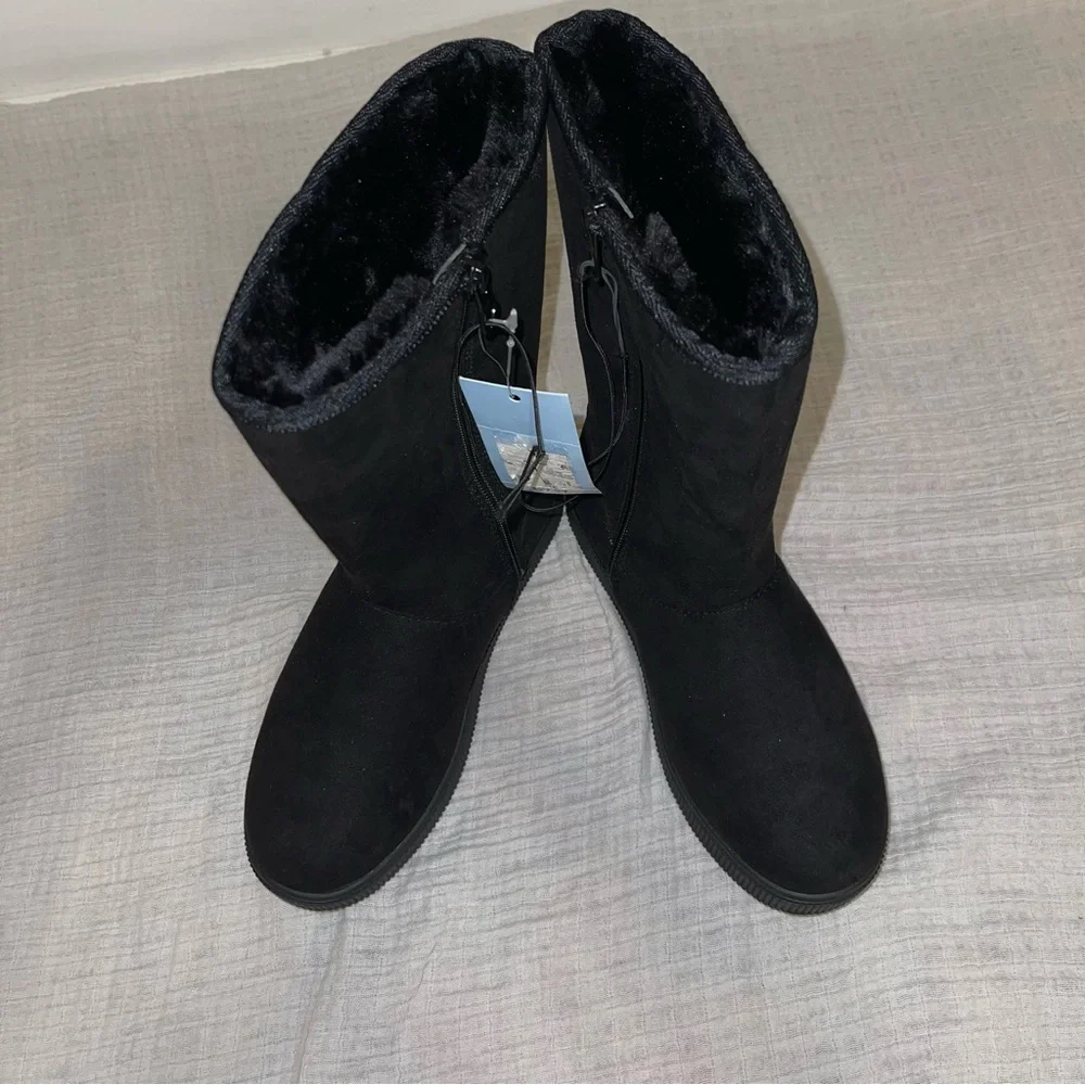 Girl’s Cat & Jack Black/Natalia Tall Shearling Style Boots - size 3 - Picture 10 of 11